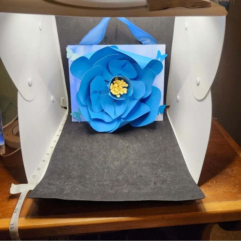Hand Crafted 3-D Rose Art Canvas Floral Blue Mixed Media 8x10 inch